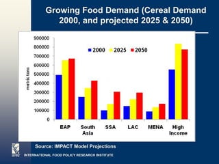 Growing Food Demand (Cereal Demand
             2000, and projected 2025 & 2050)




     Source: IMPACT Model Projections
INTERNATIONAL FOOD POLICY RESEARCH INSTITUTE   Page 10   Page 10
 