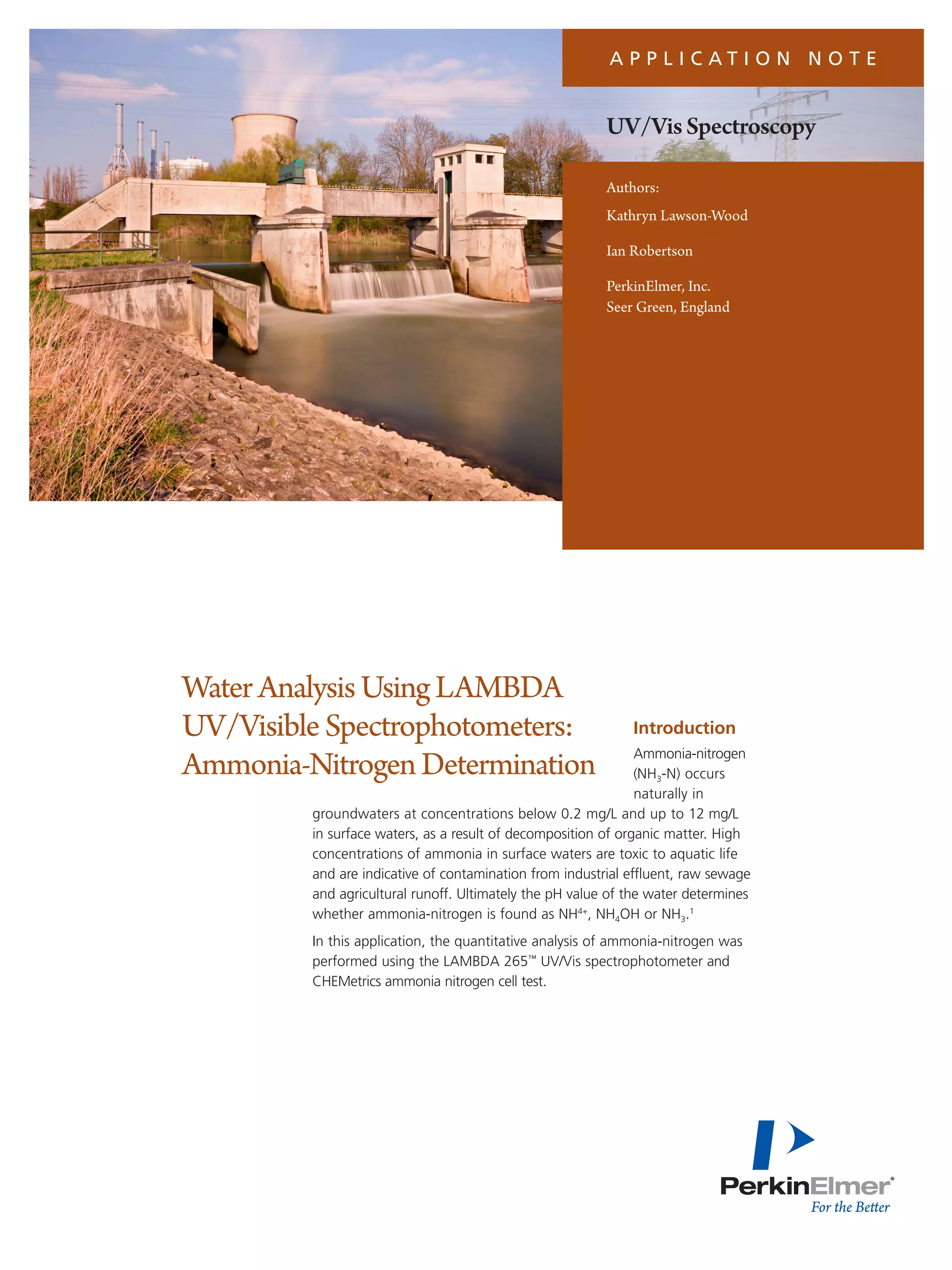 Water Analysis Using LAMBDA UV/Visible Spectrophotometers: Ammonia ...