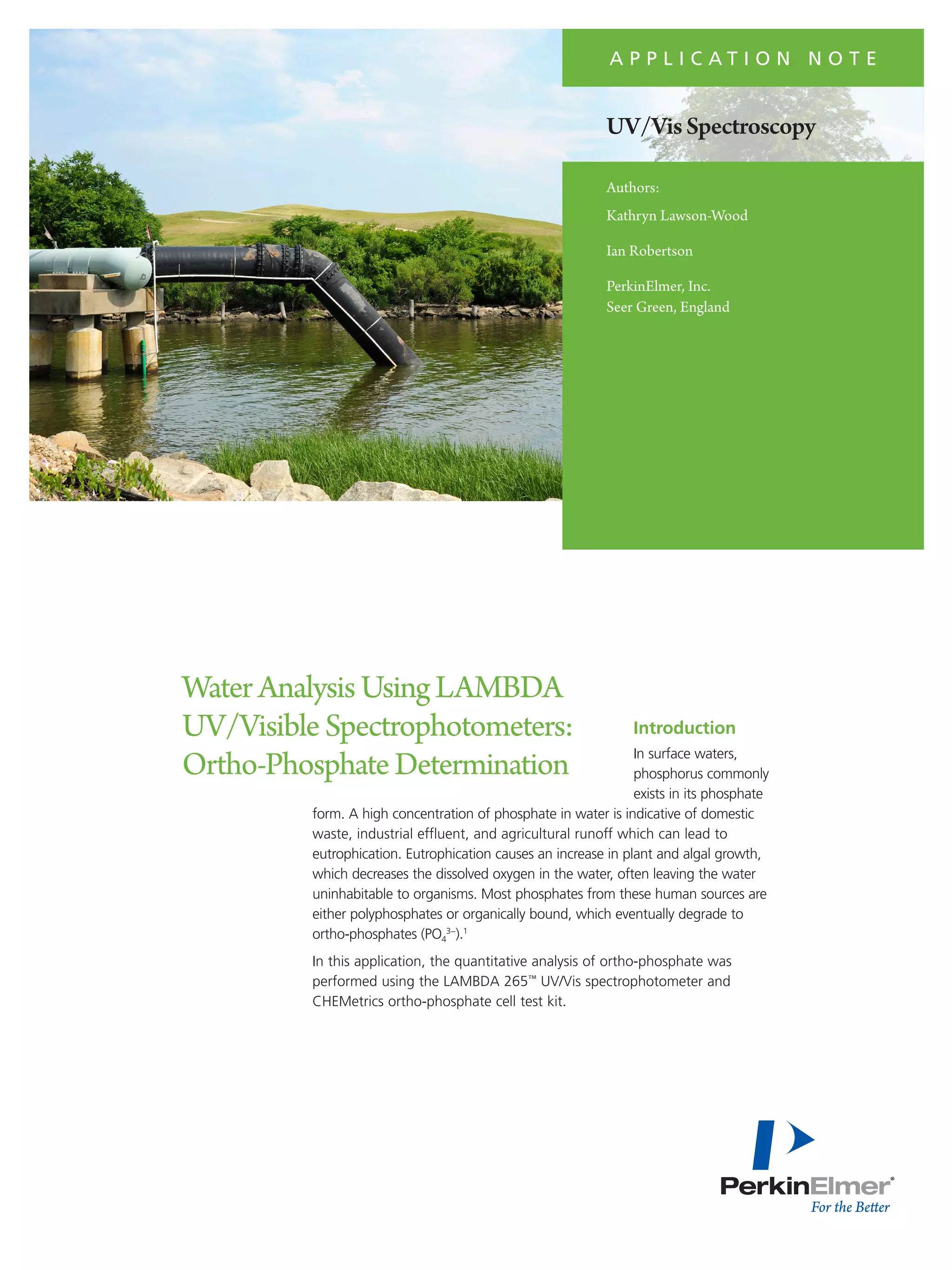 Water Analysis Using LAMBDA UV/Visible Spectrophotometers Ortho