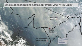 Smoke concentrations in late September 2005 >> 25 ug m-3
MAP Region
Smoke
20Sept05
 