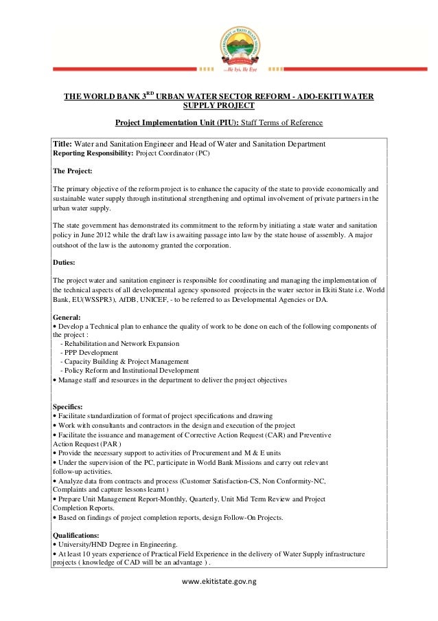 water and sanitation engineer and head of water and sanitation engineer