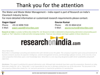 Water and Wastewater Mangement in India 2010 - Sample | PDF