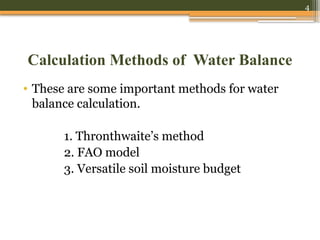 Water Balance Method Water Balance techniques used in agrometeorology.pptx