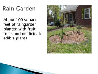Rain Garden<br />About 100 square feet of raingarden planted with fruit trees and medicinal/ edible plants<br />