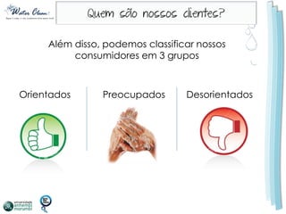 Além disso, podemos classificar nossos
          consumidores em 3 grupos



Orientados      Preocupados       Desorientados
 