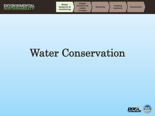 Water Conservation
Conclusion
Cooling
systems
Washing
Nipple
drinkers &
water
troughs
Water
footprint &
monitoring
 