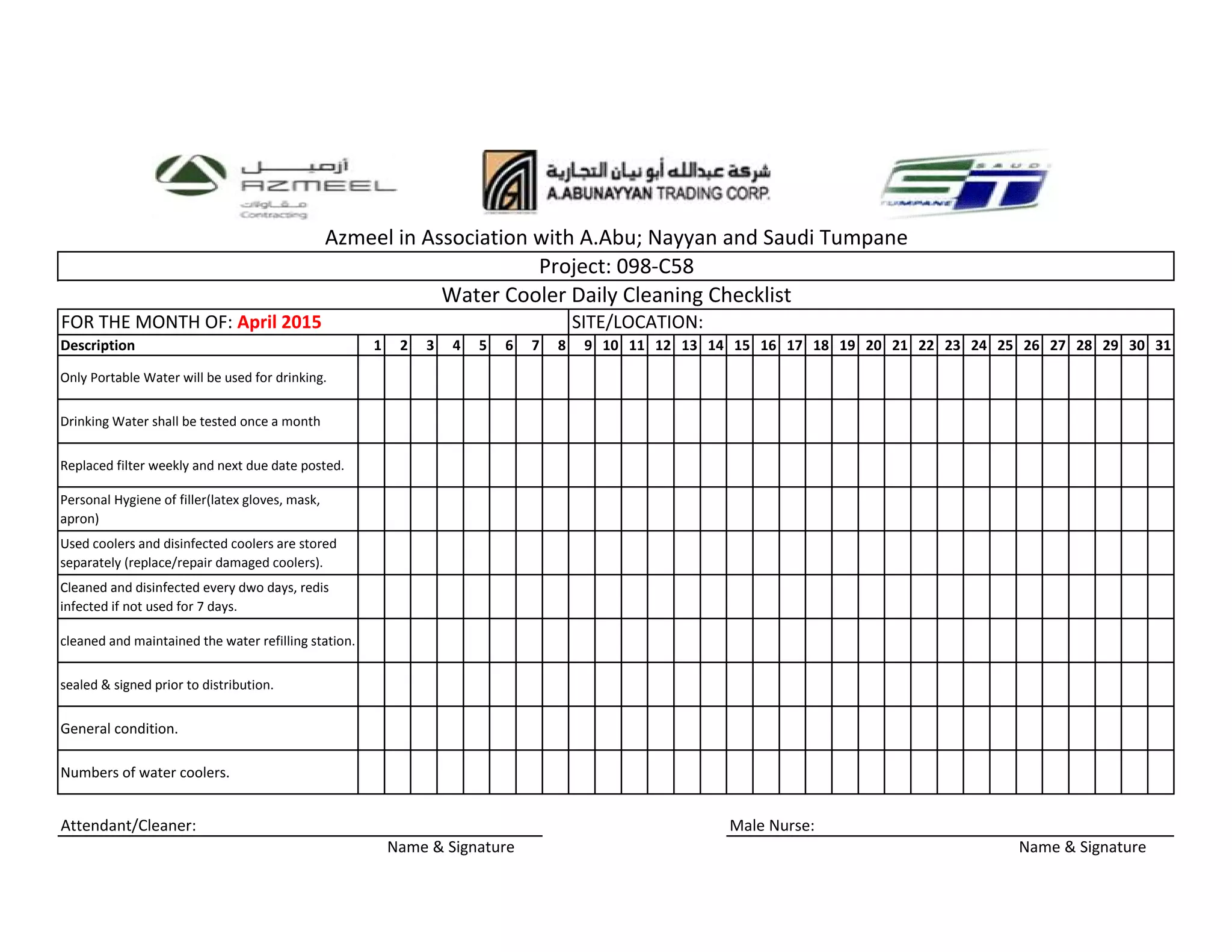 water dispenser post-cleaning verification checklist with clean water test