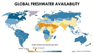 Data not available
Cubic meters per person per year
Water scarce Water stressed
GLOBAL FRESHWATER AVAILABILITY
 