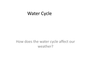 Water Cycle		,[object Object],How does the water cycle affect our weather?,[object Object]