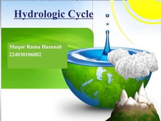 Bell Work:
Where does the
water cycle get its
energy from?
Muqor Rama Hasanah
224030106002
Hydrologic Cycle
 