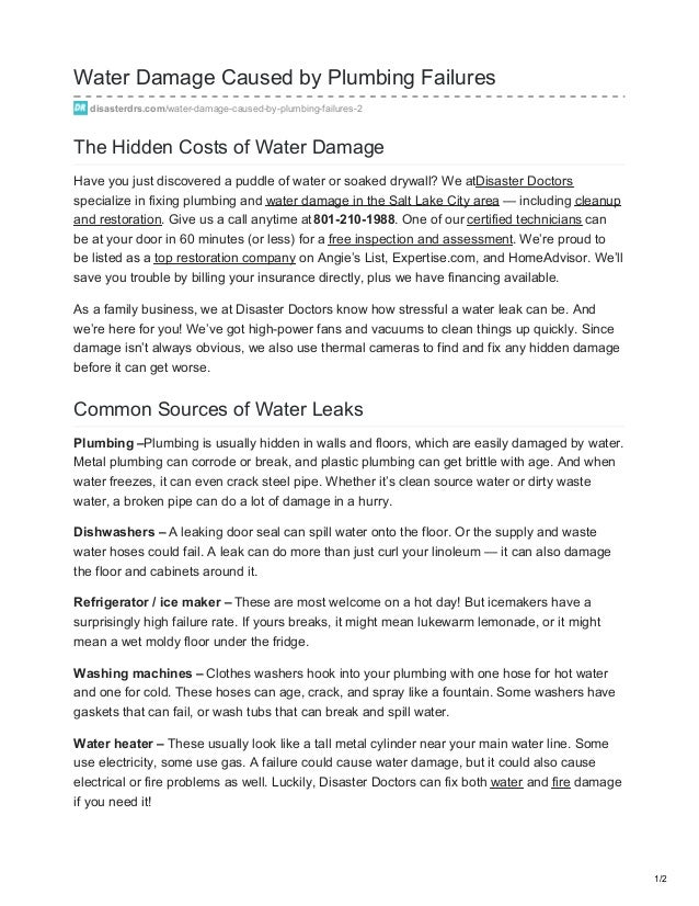 Water Damage Caused By Plumbing Failures