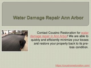 Contact Cousino Restoration for water
damage repair in Ann Arbor! We are able to
quickly and efficiently minimize your losses
and restore your property back to its pre-
loss condition.
https://cousinorestoration.com/
 