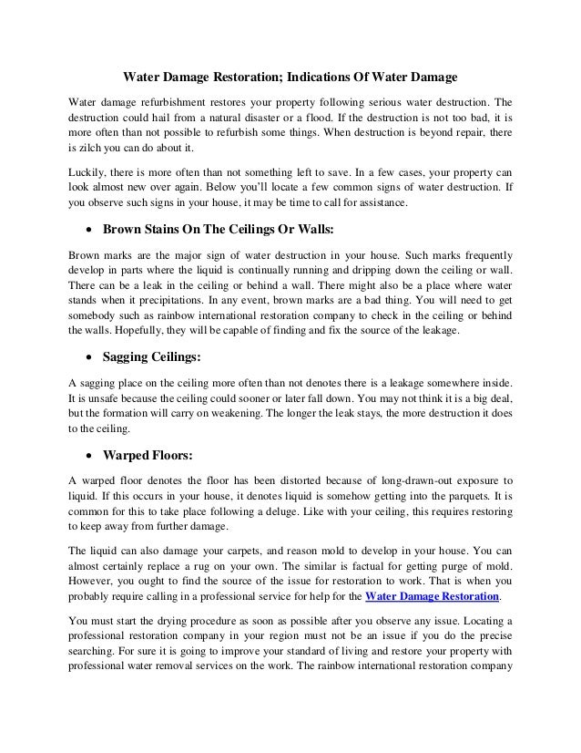 Water Damage Restoration Indications Of Water Damage