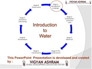 Introduction
                     to
                    Water



This PowerPoint Presentation is developed and created
by :
 