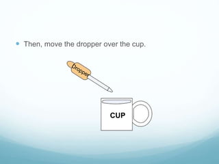  Then, move the dropper over the cup.
CUP
 