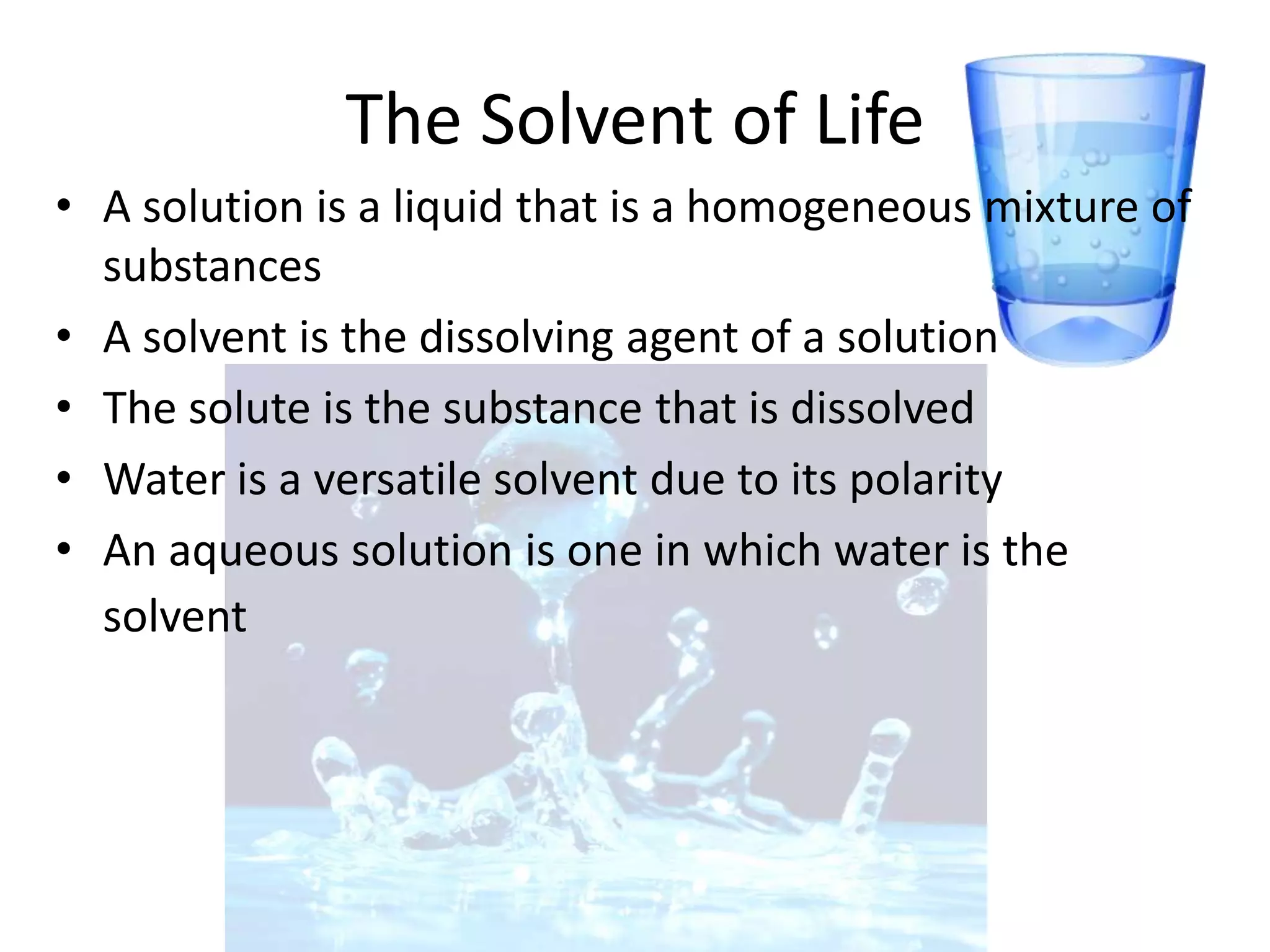 What do opposites do? Water molecules are attracted to other water molecules to form HYDROGEN BONDSWeak attraction between hydrogen atom of one molecule and an oxygen, nitrogen or sulfur bond of another molecule.LE 3-2