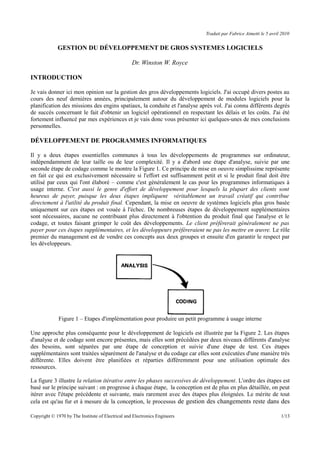 Traduit par Fabrice Aimetti le 5 avril 2010
GESTION DU DÉVELOPPEMENT DE GROS SYSTEMES LOGICIELS
Dr. Winston W. Royce
INTRO...