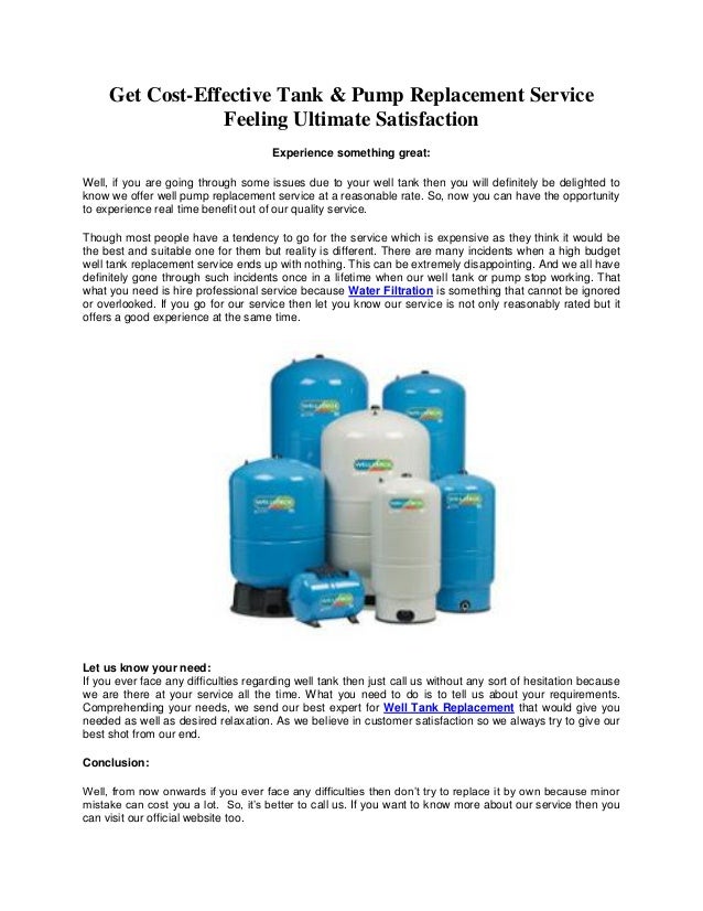 Water Filtration Pump Installations Pressure Tanks