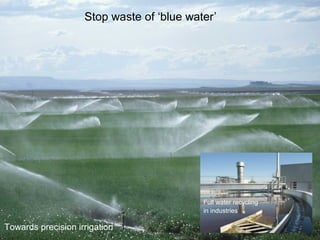 Stop waste of ‘blue water’ 
Towards precision irrigation 
Full water recycling 
in industries 
 