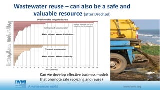 Wastewater reuse – can also be a safe and 
valuable resource (after Drechsel) 
Can we develop effective business models 
that promote safe recycling and reuse? 
 