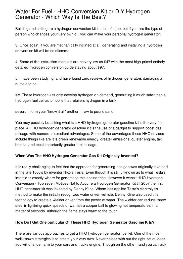 Water For Fuel HHO Conversion Kit or DIY Hydrogen Generator Which…