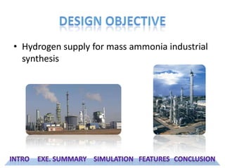 Hydrogen supply for mass ammonia industrial synthesisDesign ObjectiveIntroExe. SummarySimulationFeaturesConclusion