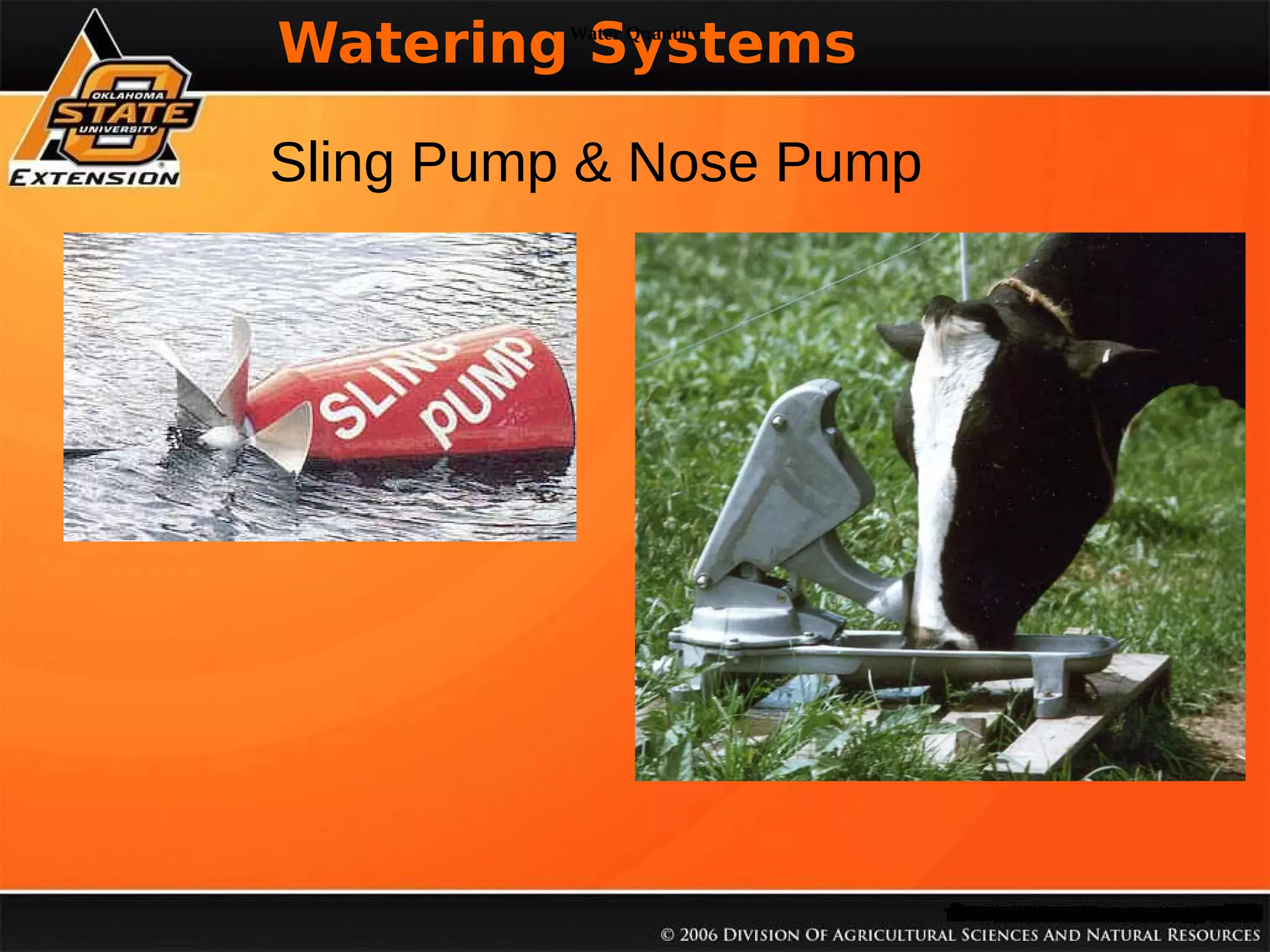 Watering Systems
Water Quantity

% Soil Organica Matter

Sling Pump & Nose Pump

 