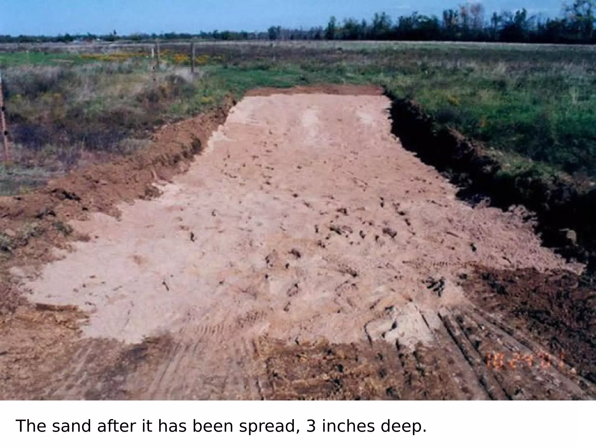 The sand after it has been spread, 3 inches deep.

 