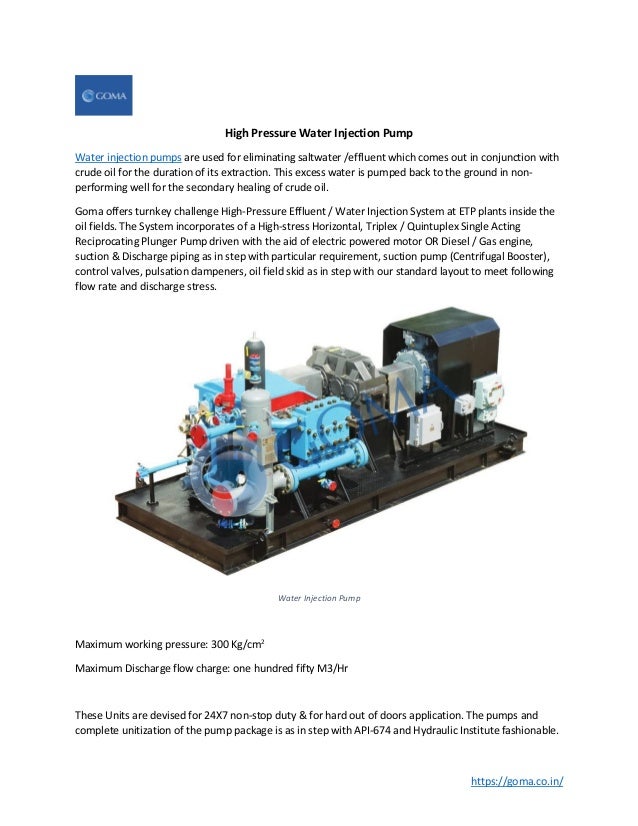 High Pressure Water injection pump by Goma