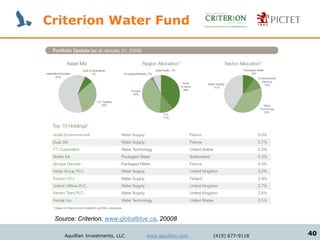 Criterion Water Fund




 Source: Criterion, www.globalblue.ca, 20008

    Aquillian Investments, LLC   www.aquillian.com   (415) 677-9118   40
 
