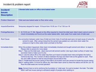 Water leak on female toilet seat correction report | PPT
