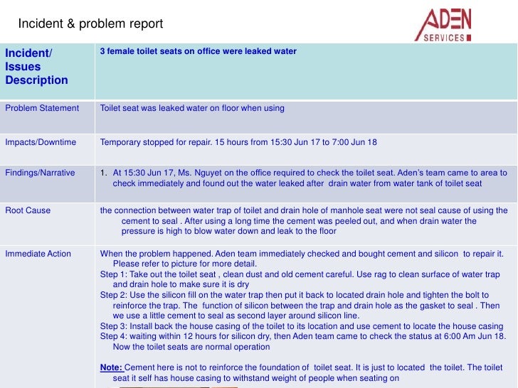 Water Leak On Female Toilet Seat Correction Report