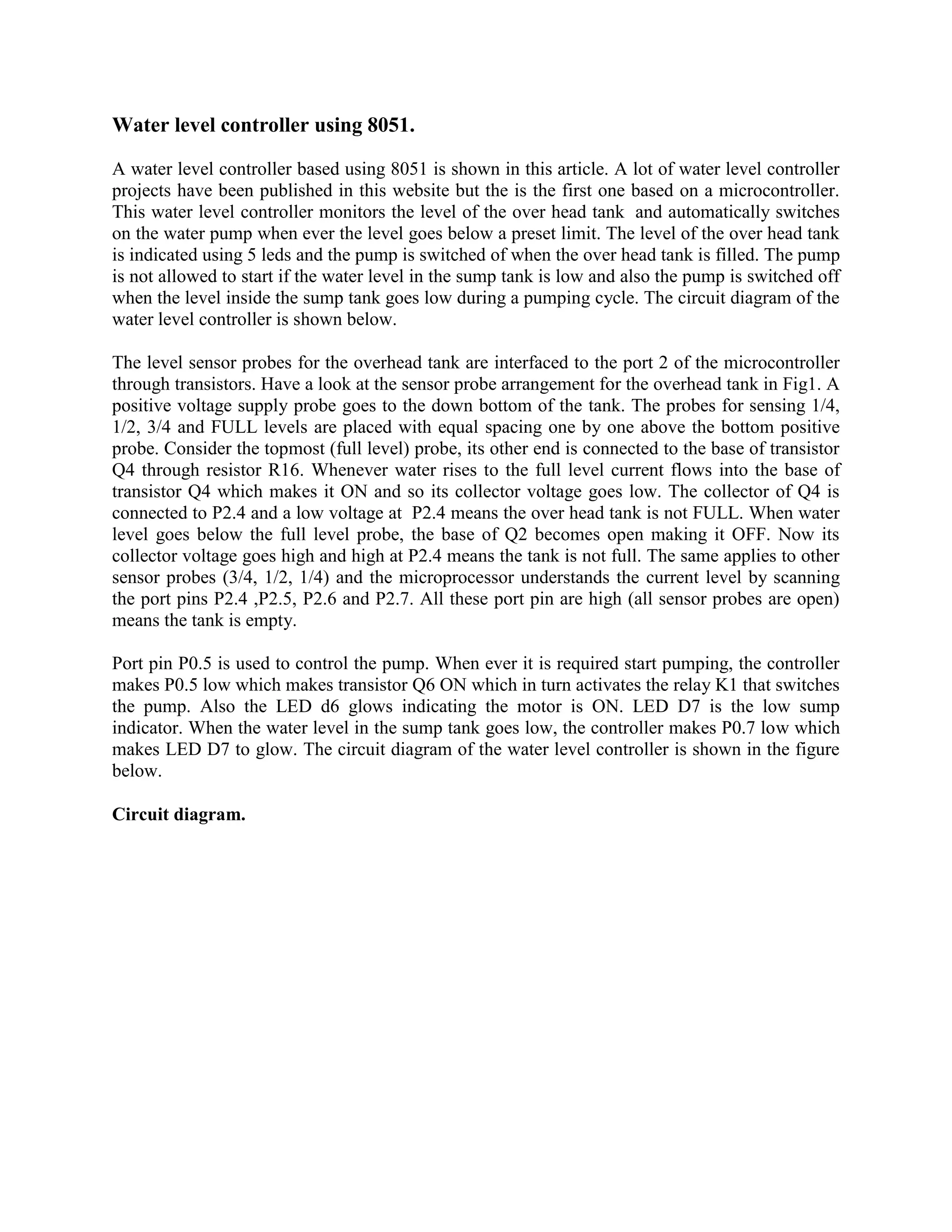 Water level controller using 8051 PDF