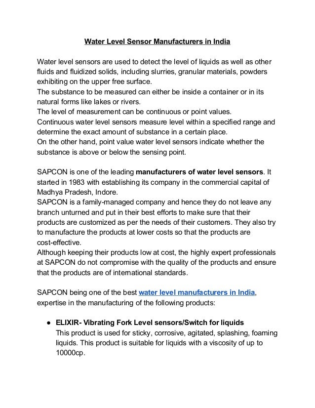 Water level sensor manufacturers in india