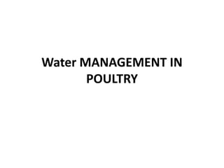 Water MANAGEMENT IN
POULTRY
 