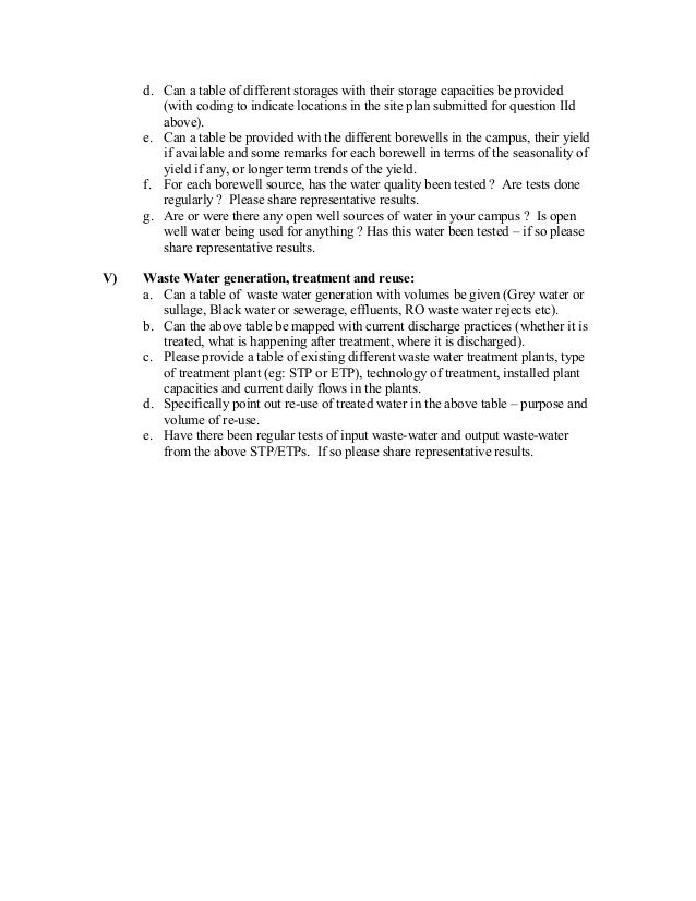Water management questionnaire for industrial and institutions