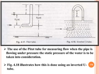 178
 The use of the Pitot tube for measuring flow when the pipe is
flowing under pressure the static pressure of the wate...