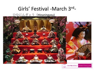 Girls’ Festival -March 3rdひなにんぎょう（Hinaningyou)

6

 