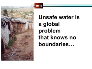 FACTS
Unsafe water is
a global
problem
that knows no
boundaries…
 