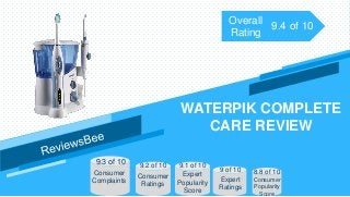 WATERPIK COMPLETE
CARE REVIEW
Consumer
Ratings
Expert
Popularity
Score
Expert
Ratings
Consumer
Popularity
Score
9.3 of 10 9.2 of 10 9.1 of 10
9 of 10 8.8 of 10
Overall
Rating
9.4 of 10
Consumer
Complaints
 