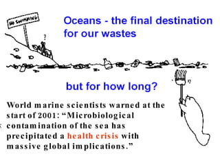 World marine scientists warned at the start of 2001: “Microbiological contamination of the sea has precipitated a  health crisis  with massive global implications.”  