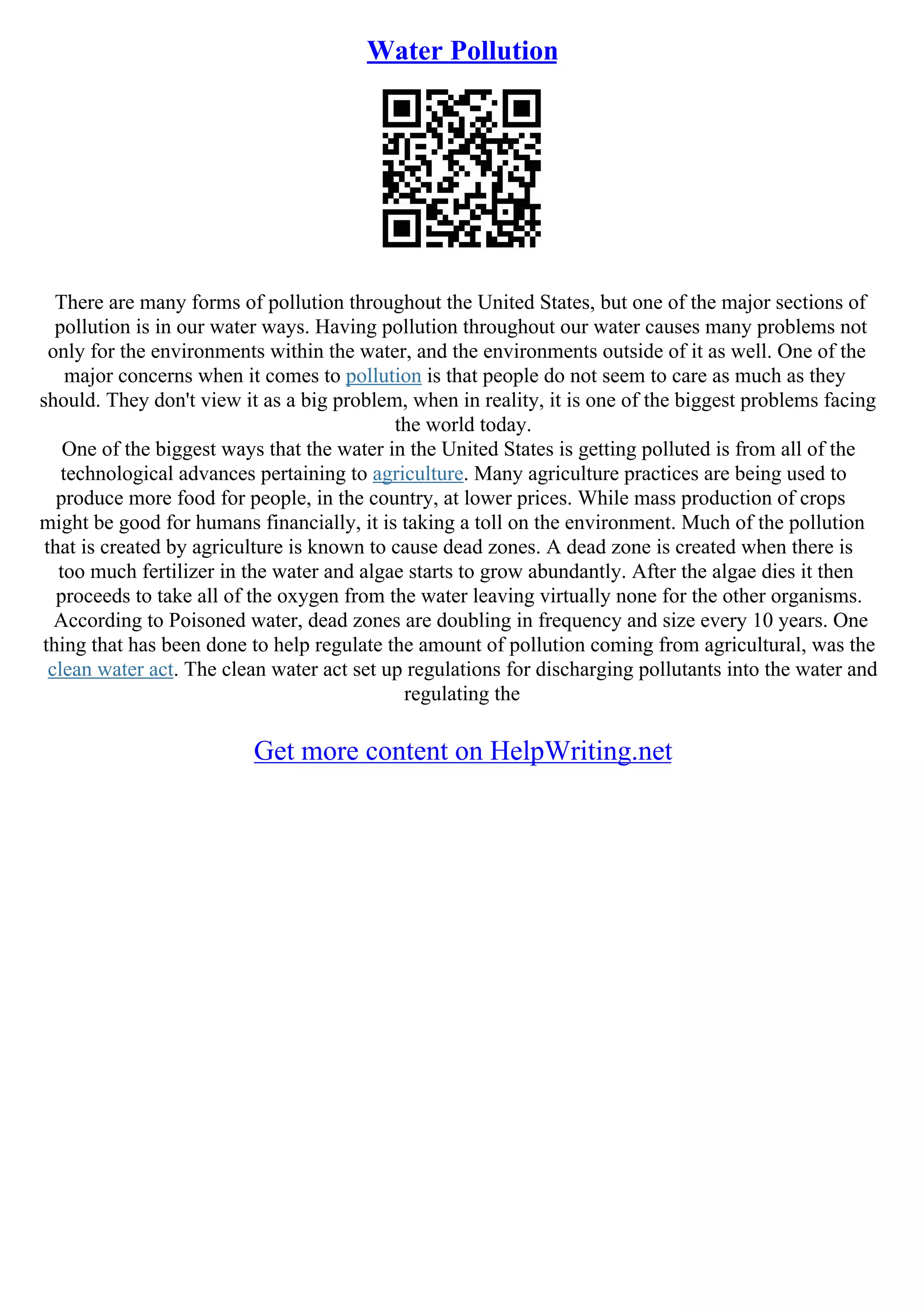 Water Pollution Essays Pdf