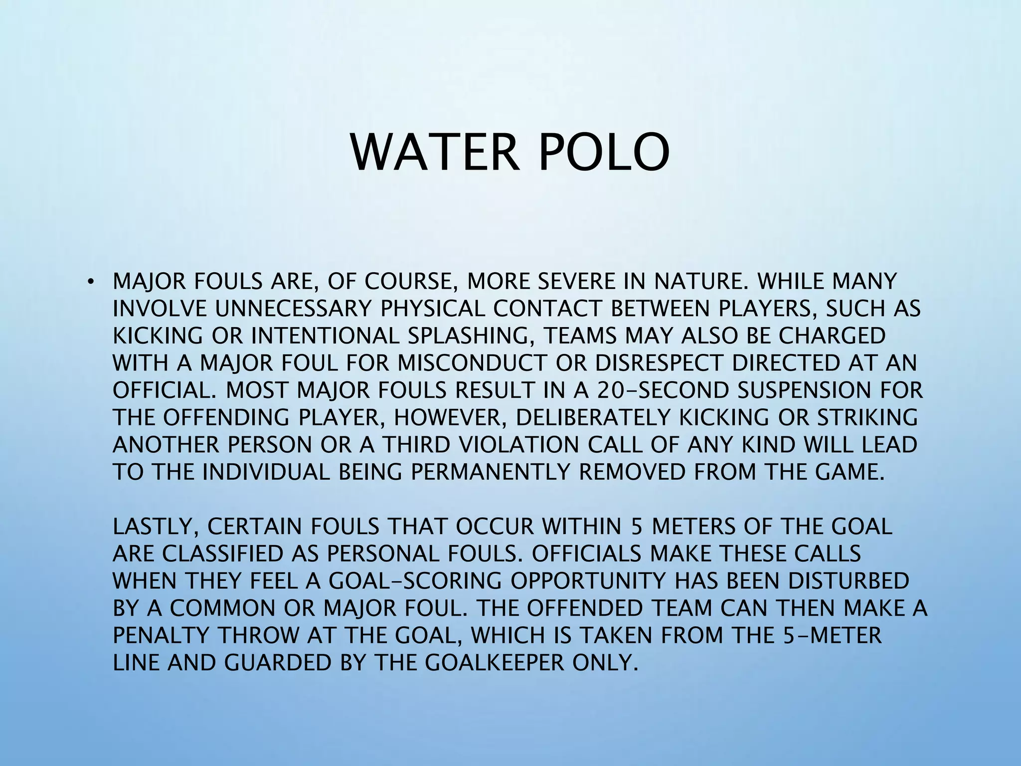 Ordinary, Major, and Personal Fouls in Water Polo PPT