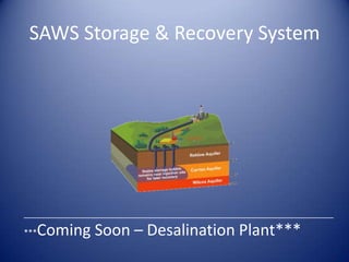 SAWS Storage & Recovery System




_______________________________________________________________________

***   Coming Soon – Desalination Plant***
 