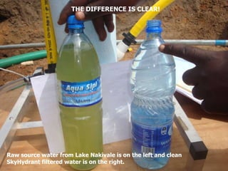Recently, Vision Africa Australia donated four SkyHydrants for use in Nakivale Refugee Settlement in Western Uganda. Pictured here are local contractors and GTZ water engineer installing and testing the water quality after the raw water has filtered through a SkyHydrant. Microbiology test came back all clear to confirm that filtered water was now safe for human consumption.