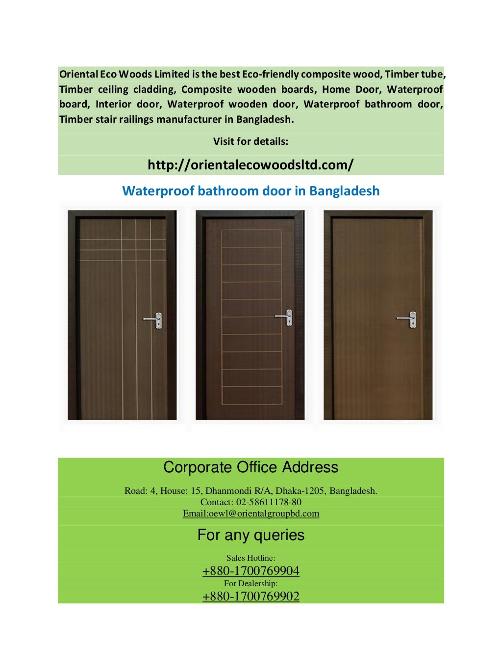 Waterproof bathroom door in bangladesh