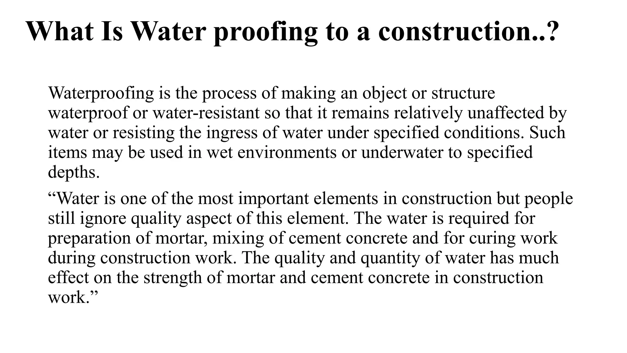 Waterproofing methods & materials used in construction | PPTX | Indoor ...