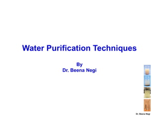 Dr. Beena Negi
Water Purification Techniques
By
Dr. Beena Negi
 