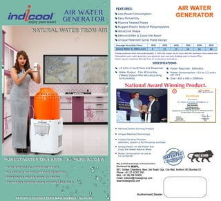 Product Title: Indicool – Air Water Generator – Patent Technology
