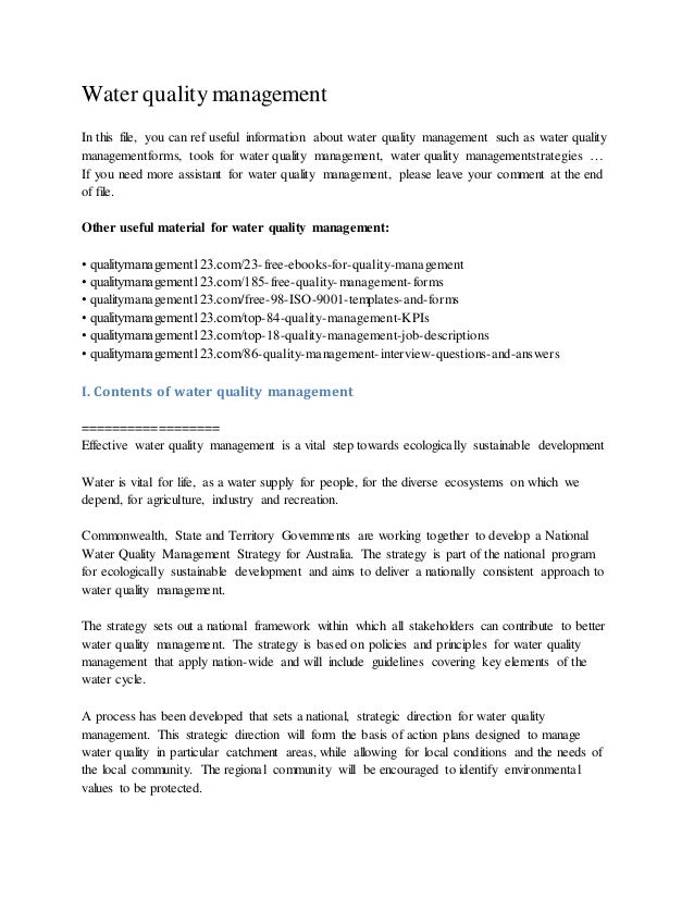 Water quality management